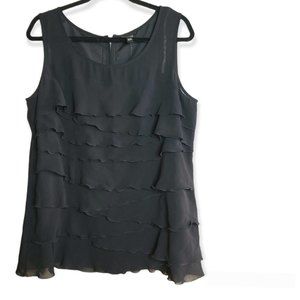 𝅺Nicole by Nicole Miller Black tiered ruffle sleevesless tank top-Size Large